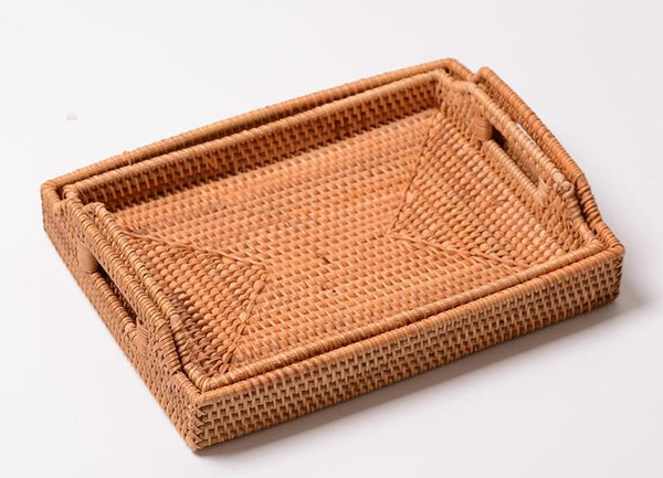 Rattan Bread Plate with Handle, Storage Baskets for Kitchen, Woven Storage Basket, Fruit Plate for Kitchen, Storage Baksets for Shelves-ArtWorkCrafts.com