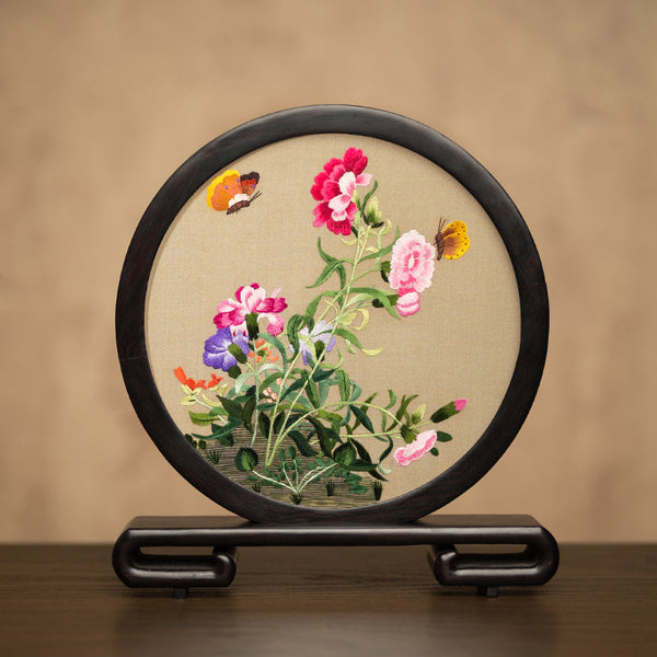 Unique Birthday Gift, Traditional Chinese Suzhou Embroidery Ornament, Exclusive Business Present Flower and Butterfly Embroidered Decor, Premium Souvenir-ArtWorkCrafts.com