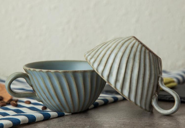 Cappuccino Coffee Mug, Blue Pottery Coffee Cups, Breakfast Milk Cup, Latte Coffee Cup, Ceramic Coffee Cup, Coffee Cup and Saucer Set-ArtWorkCrafts.com