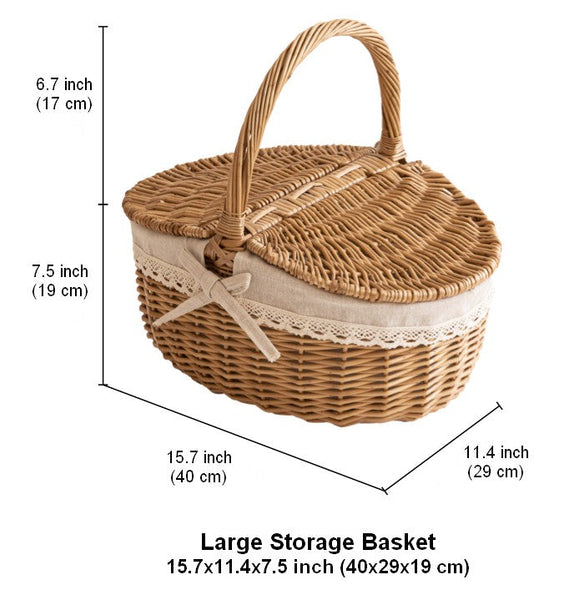 Picnic Storage Basket with Handle, Extra Large Kitchen Storage Baskets, Natural Hand-woven Wicker Storage Basket, Lovely Willow Weaving Baskets for Vegetable, Natural Fruit Storage Baskets-ArtWorkCrafts.com
