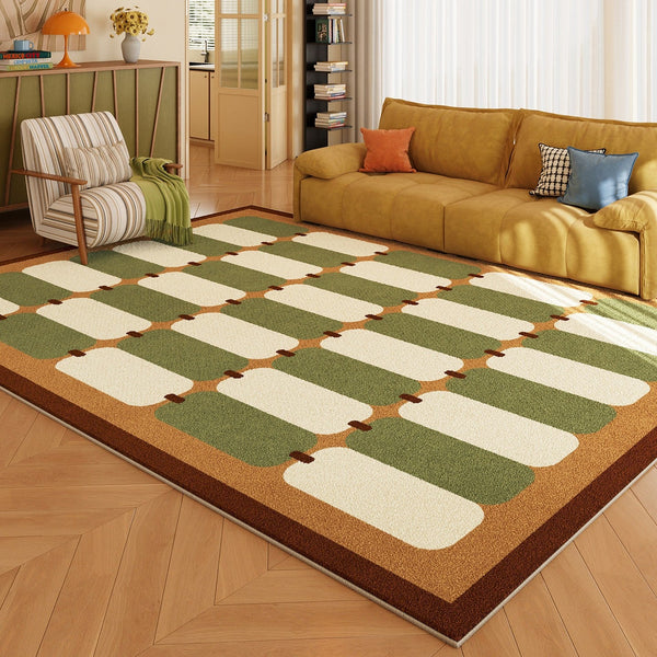 Geometric Area Rugs, Mid Century Contemporary Rugs, Green Modern Rugs for Living Room, Colorful Area Rugs for Bedroom-ArtWorkCrafts.com