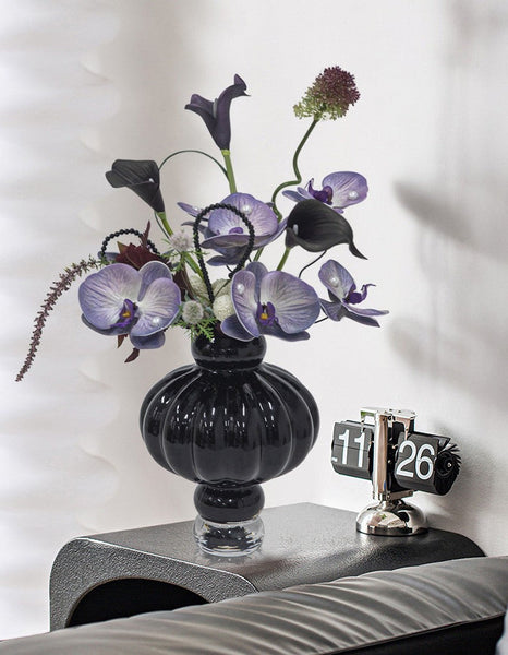 Unique Contemporary Vases for Modern Home Decor, Black Glass Bud Vases, Handmade Liuli Vases, Centerpiece Vases on Table, Black Glaze Vase-ArtWorkCrafts.com