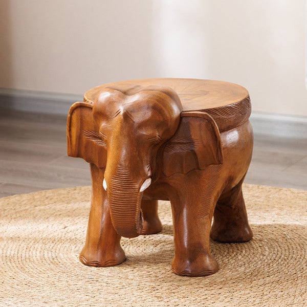 Dining Table Stool, Handmade Solid Wood low Stool, Elephant Wooden Stool, Elephant Sofa Stool, Creative Shoe-changing Stool-ArtWorkCrafts.com