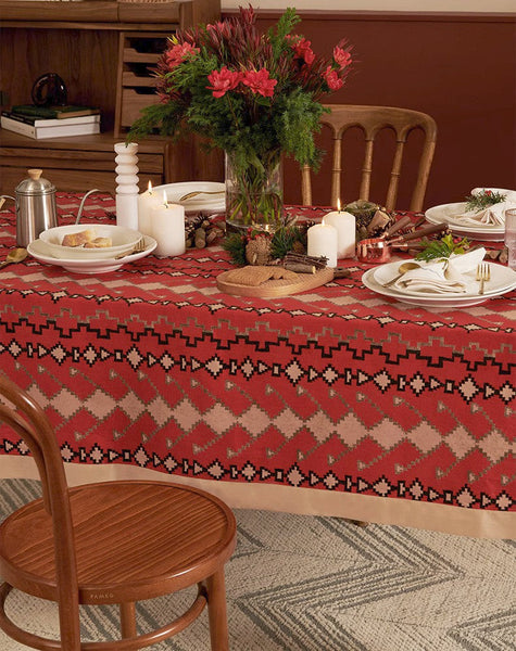 Red Christmas Holiday Tablecloth for Oval Table, Large Modern Rectangle Tablecloth for Dining Room Table, Square Table Covers for Kitchen, Farmhouse Table Cloth for Round Table-ArtWorkCrafts.com
