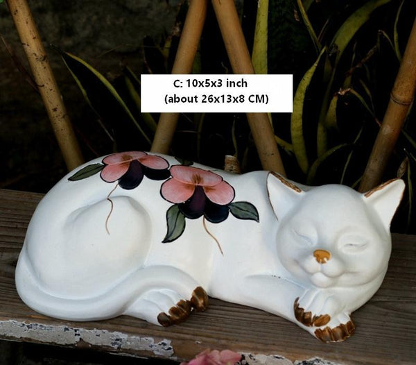 Lovely Cat Statue for Garden Ornament, Sleeping Cats Resin Statues, Garden Courtyard Decoration, Villa Outdoor Decor Gardening Ideas, House Warming Gift-ArtWorkCrafts.com