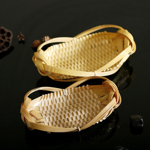 Natural Hand-woven Bamboo Basket, Lovely Cute Picnic Food Basket, Bamboo Basket for Food, Natural Fruit Basket Kitchen Storage Baskets-ArtWorkCrafts.com