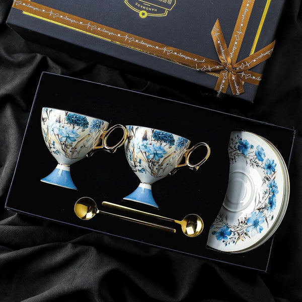 Porcelain Tea Cup Set and Saucer Set, British Tea Cup set, Ceramic Tea Cup and Saucer Set in Gift Box, Elegant Ceramic Coffee Cup with Saucer-ArtWorkCrafts.com