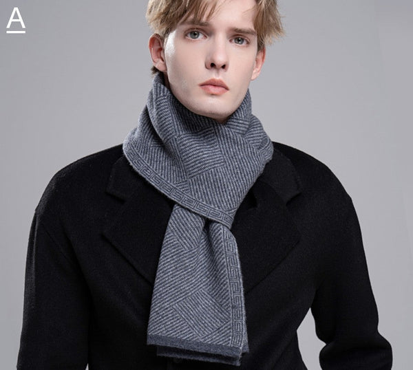 Formal Men Scarf Styles, Black Gray Fashion Scarf, Thick Wool Scarf, Business Wool Scarf for Gentleman, Men's Winter Scarf, Red Casual Scarf Men, Men's Wool Scarf Winter-ArtWorkCrafts.com
