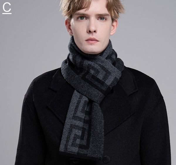 Gray Thick Wool Scarf, Black Business Formal Men Scarf Styles, Wool Scarf for Gentleman, Men's Winter Scarf, Casual Scarf Men, Men's Wool Scarf Winter, Red Fashion Scarf-ArtWorkCrafts.com