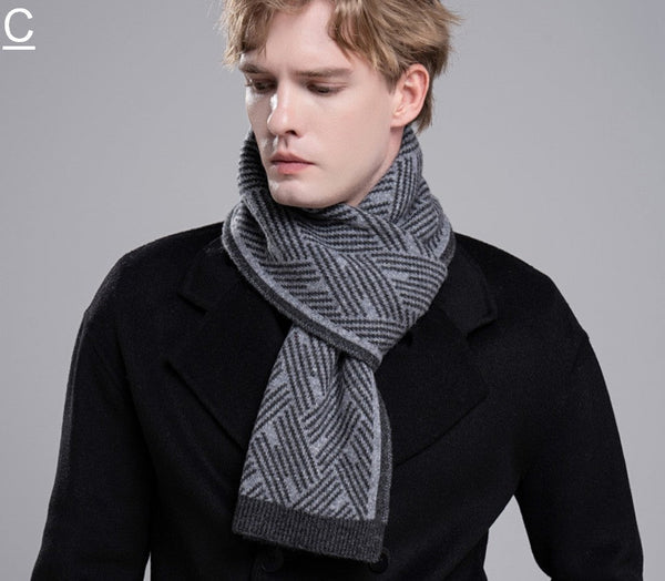 Gray Wool Scarf for Gentleman, Red Thick Wool Scarf, Business Formal Men Scarf Styles, Men's Winter Scarf, Casual Scarf Men, Men's Wool Scarf Winter, Fashion Scarf-ArtWorkCrafts.com