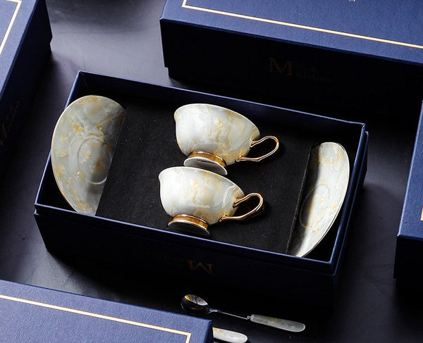 Elegant Ceramic Coffee Cups, 6.8 oz Tea Cup and Saucer in Gift Box as Birthday Gift, Beautiful British Tea Cups, Royal Porcelain Tea Cup Set-ArtWorkCrafts.com