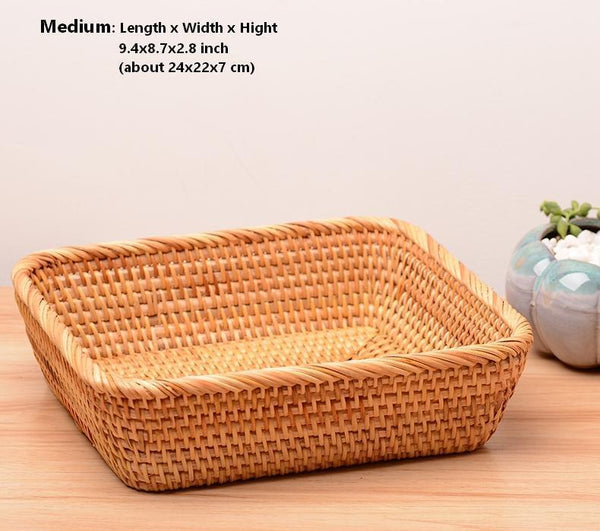 Rectangular Storage Baskets for Pantry, Small Rattan Kitchen Storage Basket, Storage Baskets for Shelves, Woven Storage Baksets-ArtWorkCrafts.com