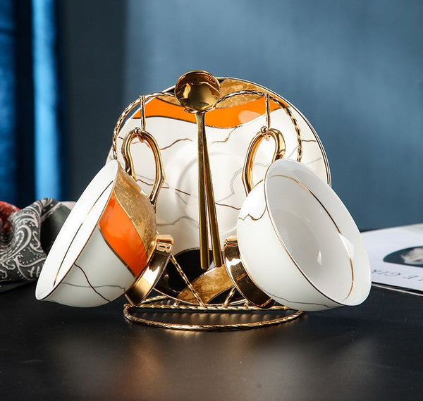 Elegant Royal Ceramic Coffee Cups, Unique Tea Cups and Saucers in Gift Box as Birthday Gift, Beautiful British Tea Cups, Creative Bone China Porcelain Tea Cup Set-ArtWorkCrafts.com