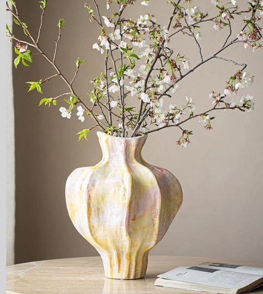 Handmade Modern Flower Vase, Centerpiece Ceramic Bouquet Vases, Large Contemporary Vases on Dining Table, Porcelain Vases for Modern Home Decor-ArtWorkCrafts.com