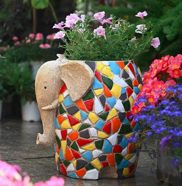 Unique Animal Statue for Garden Ornaments, Large Elephant Flowerpot, Modern Animal Flower Pot, Resin Statue for Garden, Villa Outdoor Decor Gardening Ideas-ArtWorkCrafts.com