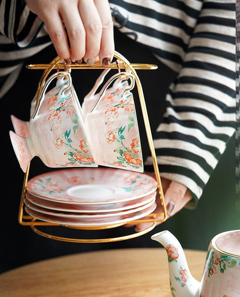 Luxury Tea Cup with Saucer, Elegant Coffee Cup, Porcelain Tea cups, Ceramic Tea Cup Set, British Tea Cup Set, Afternoon Tea Cup with Saucer Set-ArtWorkCrafts.com