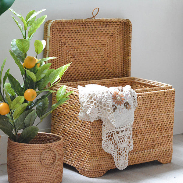 Storage Baskets for Bedroom, Large Laundry Storage Basket for Clothes, Rectangular Storage Basket, Rattan Baskets, Storage Baskets for Shelves-ArtWorkCrafts.com