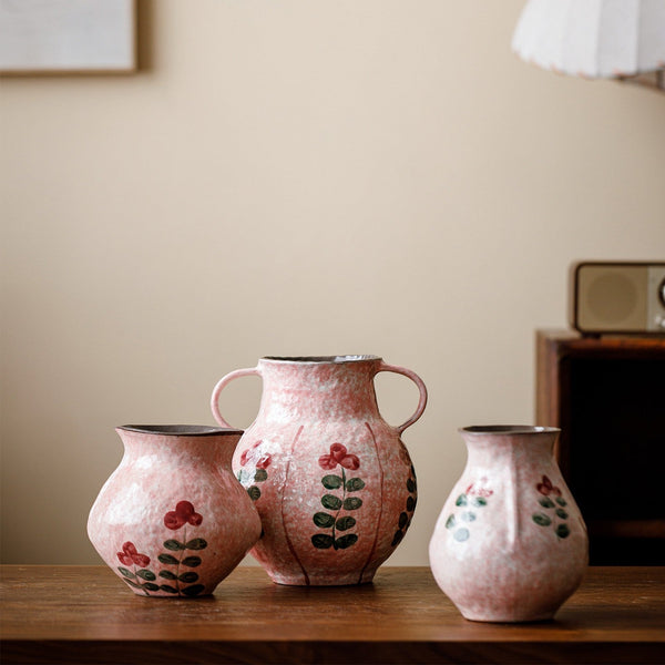 Rustic Pottery Flower Vases, Small Flower Vases on Table, Pink Bud Vases, Handmade Water Holding Flower Vases-ArtWorkCrafts.com