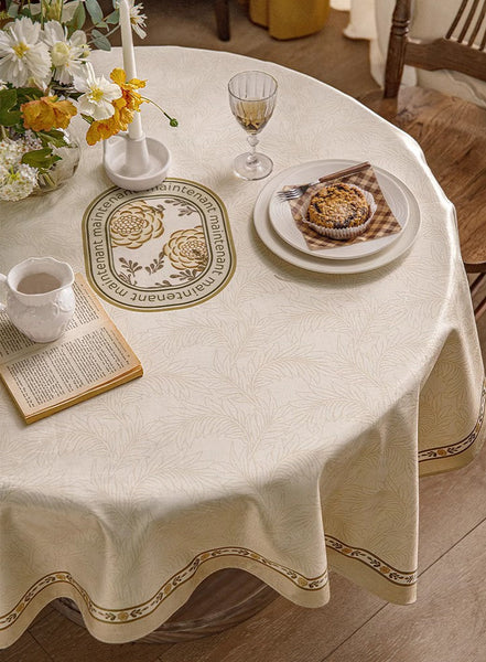 Cream Color Table Cover for Dining Room Table, French Style Tablecloth for Dining Table, Modern Rectangle Tablecloth for Oval Table-ArtWorkCrafts.com