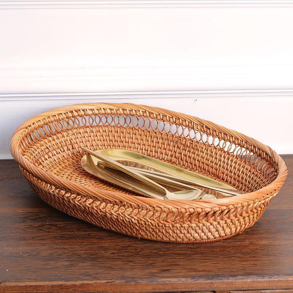Rattan Storage Basket for Pantry, Round Storage Basket, Storage Baskets for Kitchen, Woven Storage Basket for Dining Room-ArtWorkCrafts.com