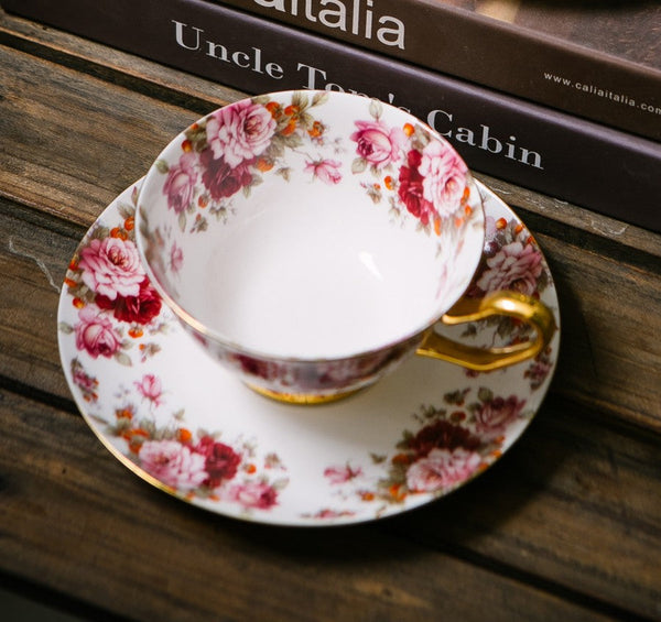 Unique Royal Coffee Cup and Saucer, Elegant Flower Ceramic Cups, Creative Porcelain Tea Cup Saucer Set, Beautiful British Tea Cups-ArtWorkCrafts.com