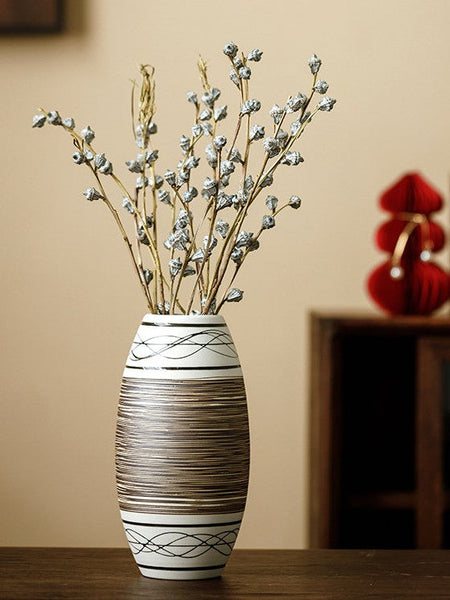 Centerpiece on Dining Table, Handmade Pottery Flower Vases Urn, Large Flower Vase on Table, Modern Bouquet Flower Vases, Water Holding Flower Vases-ArtWorkCrafts.com