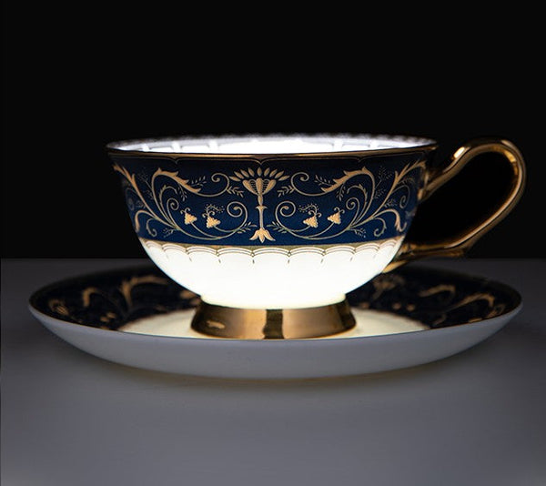 Porcelain Tea Cup Saucer Set, Unique Blue Tea Cup and Saucer in Gift Box, Royal Ceramic Cups, Elegant Ceramic Coffee Cups-ArtWorkCrafts.com