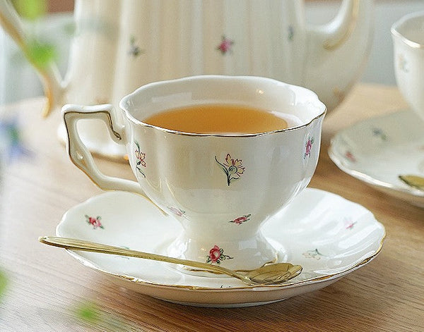 Bone China Porcelain Tea Cup Set, Beautiful British Tea Cups, Traditional English Tea Cups and Saucers, Unique Ceramic Coffee Cups-ArtWorkCrafts.com
