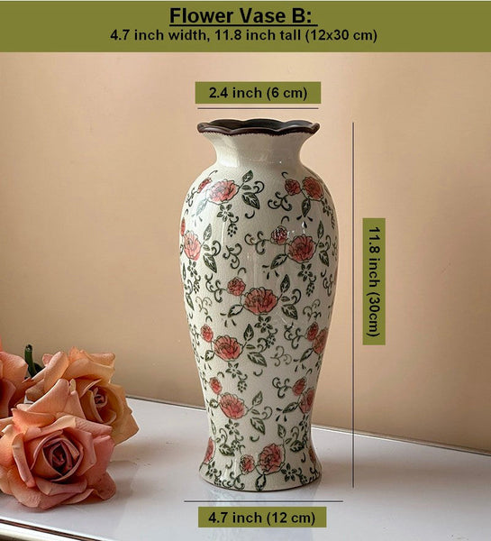 Ceramic Bouquet Vases, Tall Flower Vases on Table, Rustic Porcelain Flower Vases, Handmade Water Holding Flower Vases-ArtWorkCrafts.com