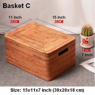 Rectangular Storage Basket with Lid, Rattan Storage Baskets for Shelves, Kitchen Storage Baskets, Storage Baskets for Clothes, Laundry Woven Baskets-ArtWorkCrafts.com