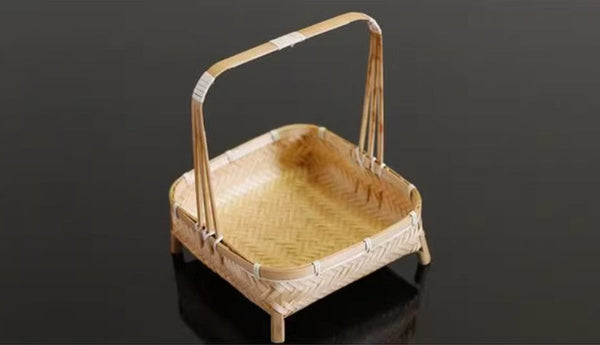Lovely Cute Picnic Hand basket, Hand-woven Basket with Handle, Bamboo Basket for Food, Natural Fruit Basket, Kitchen Storage Baskets-ArtWorkCrafts.com