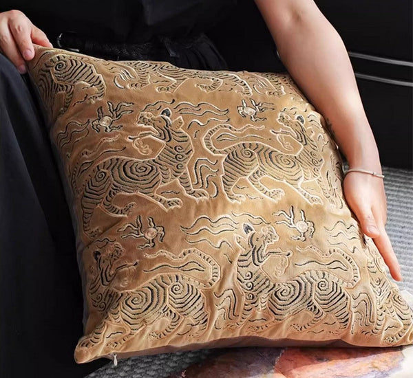 Contemporary Modern Sofa Pillows, Embroidery Tiger Pattern Pillows for Couch, Decorative Throw Pillows for Bedroom, Large Modern Sofa Pillow for Living Room