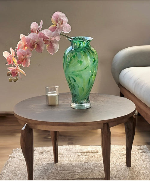 Large Green Glass Flower Vases, Modern Glass Flower Vases, Water Holding Flower Vases, Handmade Flower Vases on Table