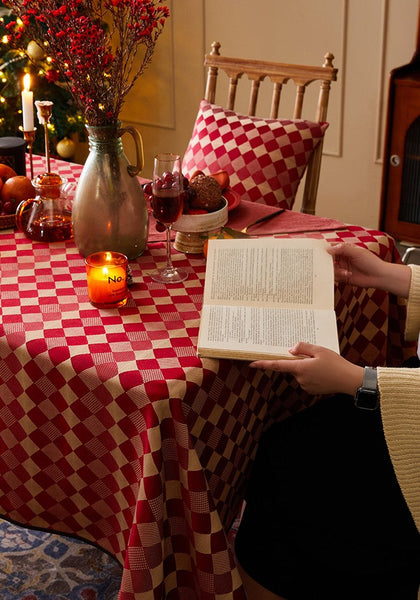 Modern Rectangle Tablecloth for Dining Room Table, Red Checked Table Cloth, Square Tablecloth for Round Table-ArtWorkCrafts.com