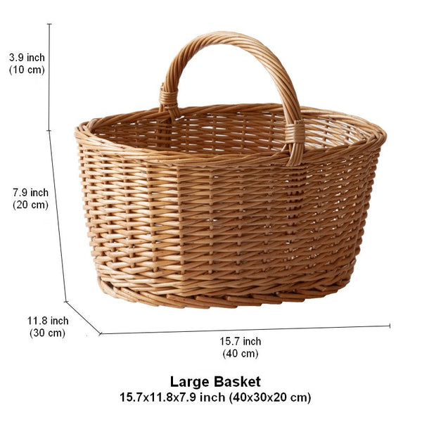 Large Picnic Food Basket with Handle, Natural Hand-woven Wicker Storage Basket, Willow Weaving Baskets for Vegetable, Natural Fruit Basket, Kitchen Storage Baskets-ArtWorkCrafts.com