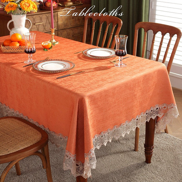 Orange Modern Table Cover for Dining Room Table, Large Modern Rectangle Tablecloth, Square Tablecloth for Round Table, Lace Tablecloth for Home Decoration-ArtWorkCrafts.com