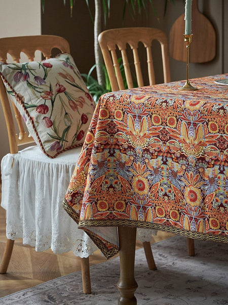 Flower Pattern Tablecloth, Square Tablecloth for Round Table, Large Cotton Rectangle Tablecloth for Home Decoration, Farmhouse Table Cloth Dining Room Table-ArtWorkCrafts.com