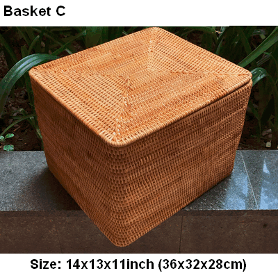 Large Woven Storage Baskets, Rectangular Storage Basket with Lid, Rattan Storage Baskets, Storage Baskets for Living Room, Storage Basket for Bedroom-ArtWorkCrafts.com