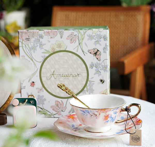 Flower Bone China Porcelain Tea Cup Set, Unique Tea Cup and Saucer in Gift Box,British Royal Ceramic Cups for Afternoon Tea, Elegant Ceramic Coffee Cups-ArtWorkCrafts.com