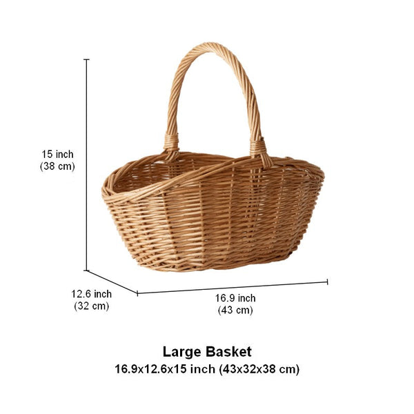 Natural Hand-woven Wicker Storage Basket, Large Picnic Food Basket with Handle, Lovely Willow Weaving Baskets for Vegetable, Natural Fruit Basket, Kitchen Storage Baskets-ArtWorkCrafts.com