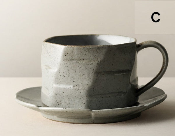 Unique Tea Cup and Saucer, 8 oz Modern Handmade Pottery Coffee Cup, Creative Ceramic Coffee Cup with Saucer, Tea Cup Set for Traditional Afternoon Tea-ArtWorkCrafts.com