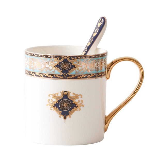 Elegant Ceramic Coffee Mug, Beautiful British Tea Cups, Large Royal Bone China Porcelain Mug, Large Capacity Ceramic Mugs for Office-ArtWorkCrafts.com