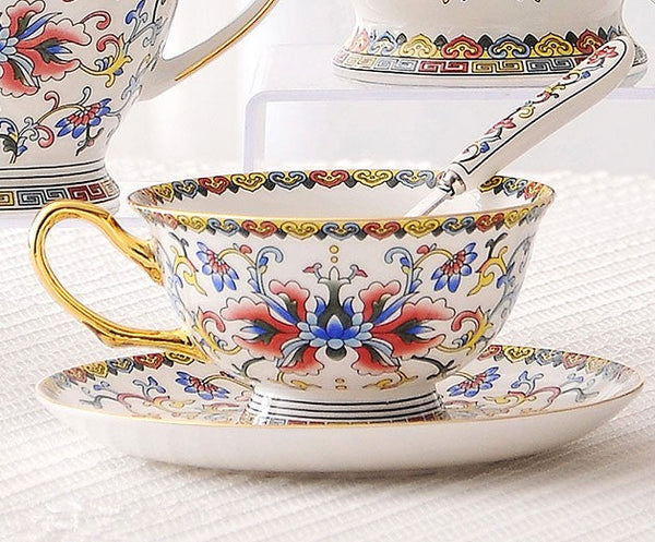 Bohemia Ceramic Coffee Cups, Creative Ceramic Cups, China Porcelain Tea Cup Saucer Set, Unique Traditional Afternoon Tea Cup and Saucer-ArtWorkCrafts.com