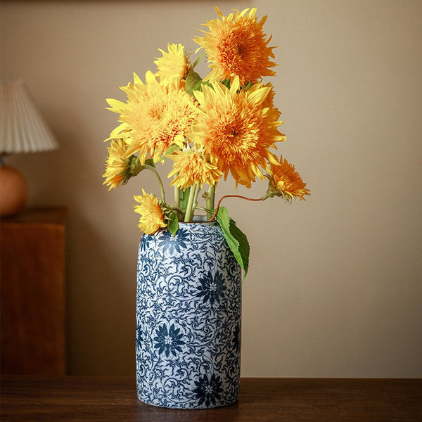 Vintage Bouquet Flower Vases, Centerpiece on Dining Table, Large Blue Flower Vase on Table, Handmade Porcelain Flower Vases Urn, Water Holding Flower Vases-ArtWorkCrafts.com