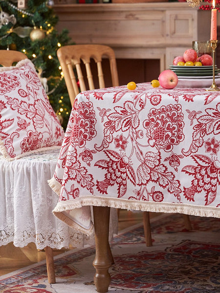 Flower Pattern Tablecloth for Holiday Decoration, Square Tablecloth for Round Table, Large Cotton Rectangle Tablecloth for Home Decoration, Farmhouse Table Cloth Dining Room Table-ArtWorkCrafts.com