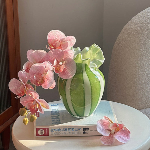 Modern Glass Flower Vases, Green Glass Flower Vases, Bud Vases, Water Holding Flower Vases, Handmade Flower Vases on Table