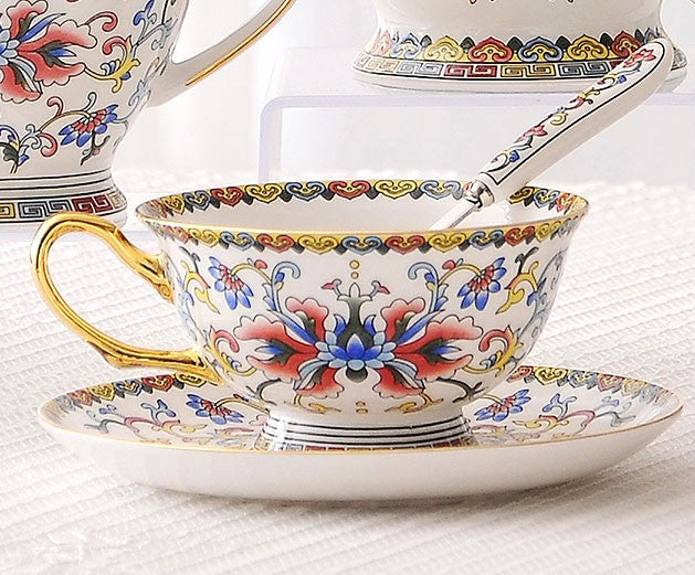 Bohemia Ceramic Coffee Cups, Creative Ceramic Cups, China Porcelain Tea Cup Set, Unique Afternoon Tea Cups and Saucers-ArtWorkCrafts.com