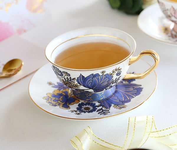 Unique Iris Flower Tea Cups and Saucers in Gift Box, Elegant Ceramic Coffee Cups, Afternoon British Tea Cups, Royal Bone China Porcelain Tea Cup Set-ArtWorkCrafts.com