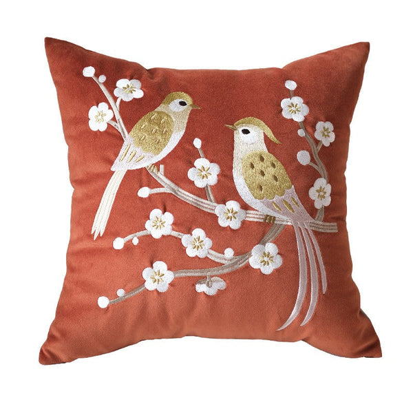 Modern Throw Pillows for Bedroom, Decorative Pillows for Couch, Vintage Decorative Pillows, Embroidered Birds Cushion, Decorative Pillow Arrangement Ideas for Couch-ArtWorkCrafts.com