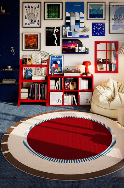 Simple Modern Floor Rugs Next to Bed, Geometric Round Rugs for Small House, Circular Modern Rugs for Dining Room, Contemporary Floor Carpets for Apartment